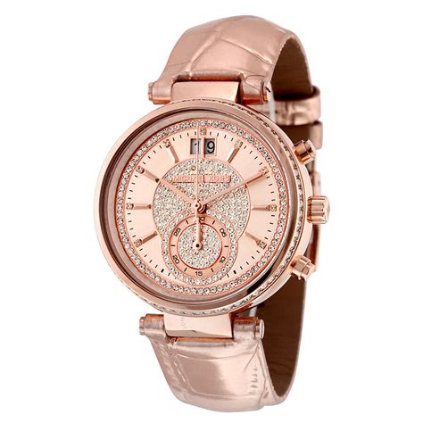 michael kors sawyer rose gold tone crystal chronograph ladies watch|Michael Kors rose gold watch.